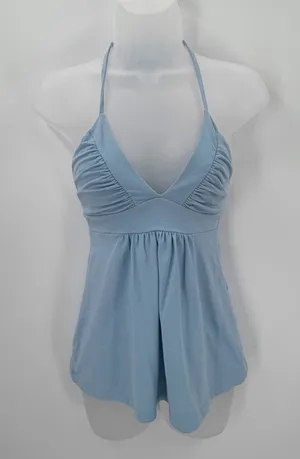 Susana Monaco Halter Top Womens XS Light Blue Ruched Gathered Vneck Stretch Tank thumbnail 1