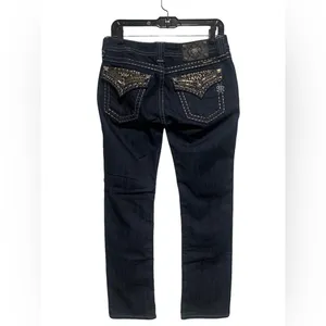 Miss Me Dark Wash Embellished Pocket Straight Leg Bling Jeans thumbnail 3