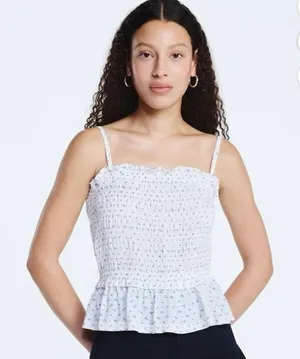 Free Assembly White Floral Smocked Tank Top‎ Size Medium thumbnail 1