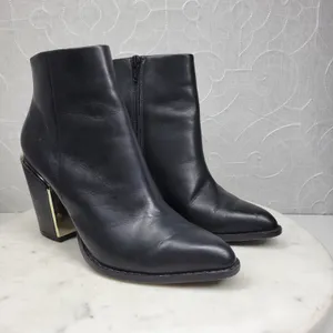 ALDO Leather Ankle Boots Womens 6.5 Black Gold Plate Block Heel Pointed Toe thumbnail 7