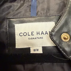 Cole Haan Signature Faux Leather Quilted Biker Jacket Black‎ Gold Size Medium thumbnail 4
