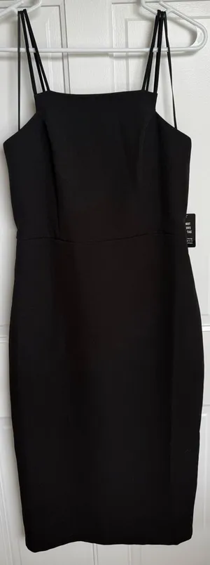 Express Double Strap Square‎ Neck Sheath Midi Dress Black Size S NWT thumbnail 1