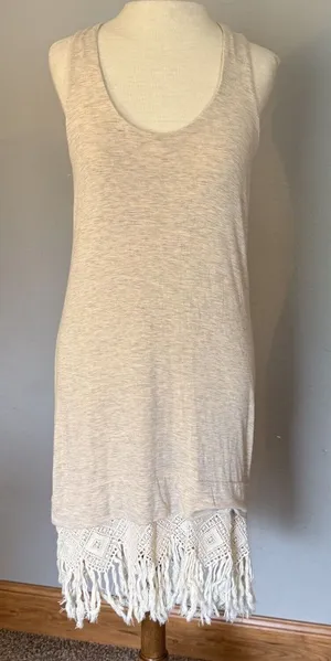 Anthropologie‎ Dolan Dress Sz Small Beige Fringe Tank Lined Boho Fairy Grunge thumbnail 1