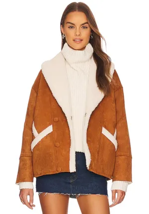 Mother The‎ Brrly Coat Wash Staying In Size Large Brown White Warm Coat Luxury thumbnail 1