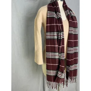 V. Fraas Cashmink Plaid‎ Scarf Burgundy White Black Made Germany Fall Autumn thumbnail 4