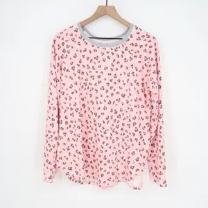 Cuddl Duds Sleepshirt Womens Large Light Pink Leopard Print Stretch Curved Hem thumbnail 2