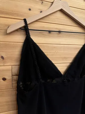 Y2K Style Spaghetti Strap Large Black Lace Cropped Babydoll Tank Top thumbnail 3