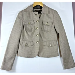 The Limited Women Brown‎ Houndstooth Four Pocket Button Front Blazer Jacket Size M thumbnail 1