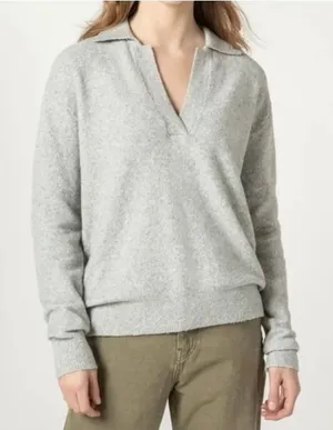 J.Crew Women's Extra-Soft Heather Gray Collared V-Neck Polo Sweater Sz S NWOT thumbnail 1