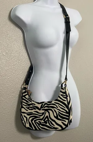Y2K Zebra Print Crossbody Shoulder Bag 2000s McBling Bratzcore Animal Print Boho thumbnail 1