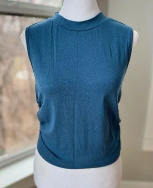 CIDER Teal Blue Mockneck Sleeveless Rusched Sides Top NWT Size Large thumbnail 1