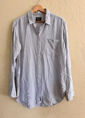 Abercrombie & Fitch Light Grey Striped Button-Down Shirt thumbnail 1