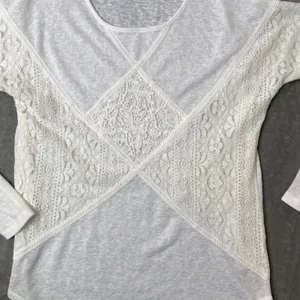 BOHO Mixed Media Sheer Heather Knit Top Womens S Textured Floral Lace Blouse thumbnail 2