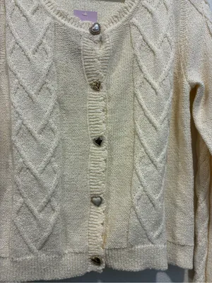 wild fable Cream Scalloped Cable-Knit Button Cardigan thumbnail 3