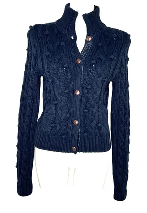 GILLY HICKS Cardigan Womens Blue Button Front Cable Knit Wool Blend‎ Size M Y2K thumbnail 1