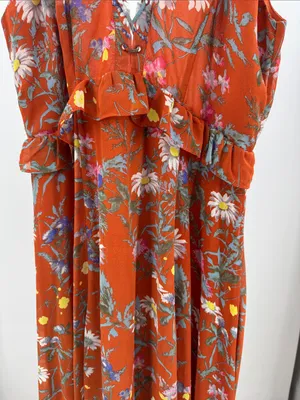 Women's Maxi floral Dress Burnt Orange open back M lace boho casual ruffle thumbnail 4