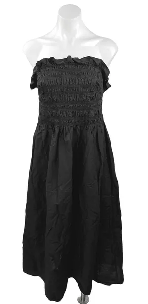 H&M Black Smocked Strapless Ruffle Square Neck A Line Midi Dress Size XXL thumbnail 1