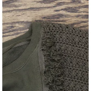 Free People Fringe Pullover Cropped Sweater Cotton Dolman Sleeve Green XS thumbnail 4