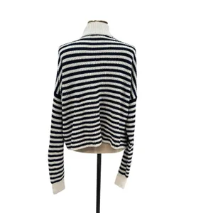 Madewell Ribbed Half-Zip Sweater in Stripe Ivory White Navy Blue‎ Size XXL thumbnail 9