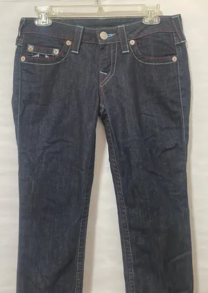 WLHJ58FE2 Americana Chain Dark Rinse Rolled Capri Jeans $209 EUC 28 thumbnail 5