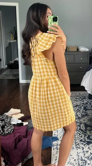 Yellow Plaid Dress Size M thumbnail 3