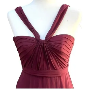 Amsale Sz 0 Cerisa Ruby Bridesmaid Gown Full Chiffon Skirt‎ Ruched Bodice GB033F thumbnail 3
