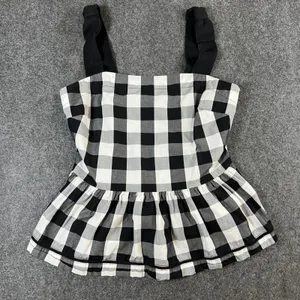 Kate Spade‎ Broome Street Gingham Peplum Top Black White Knotted Strap Size 0 thumbnail 1