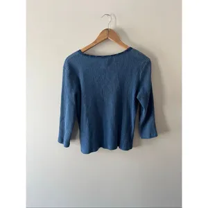 Lauren Ralph Lauren Blue Waffle Knit y2k 100% Cotton blouse L Lace Trim coquette thumbnail 5