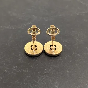 Vintage Clip On Earrings Turquoise Tone & Gold Tone Button Design - Whimsical thumbnail 4