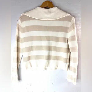 Moon & Madison M Cream Knit Cotton Rugby Striped Long Sleeved Crop Top thumbnail 2