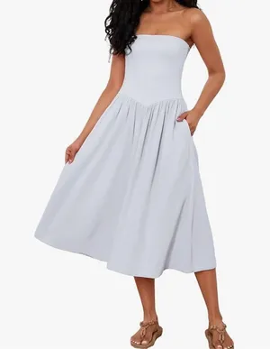 NEW White Cream Strapless Drop-Waist Swing Dress S thumbnail 1