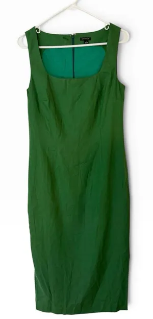 Ann Taylor Green Square Neck Linen Blend Midi Dress Size 2 thumbnail 1