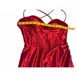 STACEES Red Satin Corset Gown Thigh-High Slit - Size 8 thumbnail 6