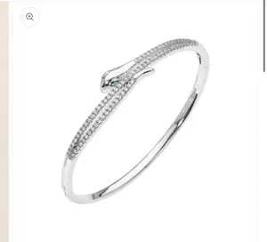 Stainless Steel Rhinestone Pave Sleek Snake Hinged Bangle Bracelet thumbnail 4