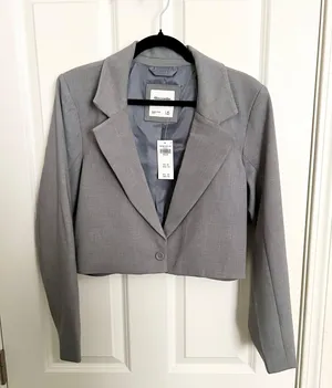 Abercrombie NEW Cropped Suiting Jacket Gray thumbnail 1