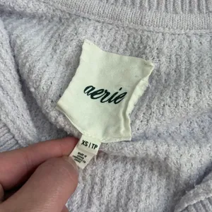Aerie light pastel purple waffle knit collared oversized cozy sweater thumbnail 3