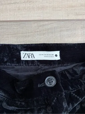 Zara Alina Black Velvet Embroidered Eyelet Wide Leg Contemporary Pant Trousers M thumbnail 7
