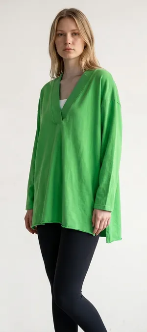 Free People Movement Green Oversized V-Neck Long Sleeve‎ Top Pleated Cuff M M/M thumbnail 1