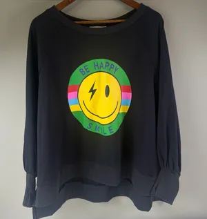Fantastic Fawn Navy Pullover with Rainbow Smiley Graphic thumbnail 1