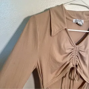 Birch and Stone Women's Size Large Ribbed Mini Dress Beige Cut‎ Out Cinched thumbnail 4