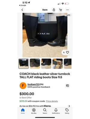 COACH black leather silver turnlock TALL FLAT riding boots thumbnail 9