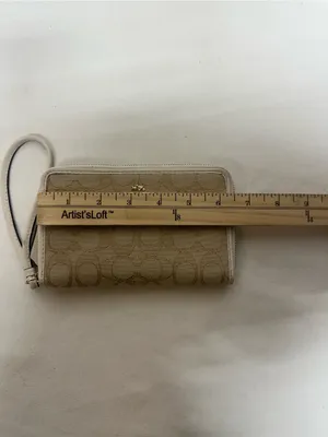 Coach Beige Signature Canvas Zip Wristlet with Leather Trim thumbnail 5