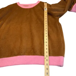 Anthropologie Maeve Cozy Ringer Fuzzy‎ Sweatshirt Honey Brown and Pink NWT thumbnail 6