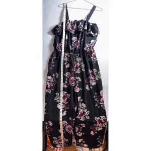 No Boundaries Floral Ruffle Cold Shoulder Jumpsuit XL 15-17 Black Pink Wide Leg thumbnail 9
