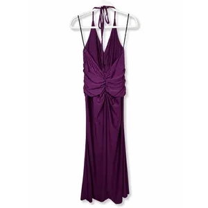 NEW Lulus Zaniya Plum Ruched Halter Open Back Jersey Mermaid Maxi Dress Large thumbnail 10