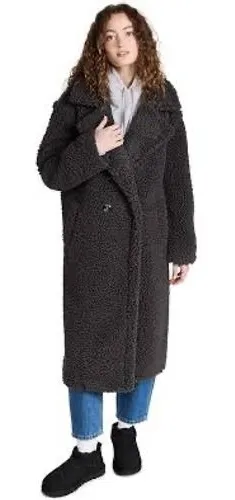 UGG Kianna Faux Fur Teddy Coat Dark Brown‎ Longline Sherpa Jacket L thumbnail 1