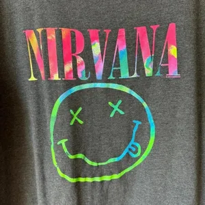 Nirvana graphic band tee short sleeve top tshirt rainbow charcoal smiley face thumbnail 2