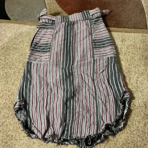 Free People Boho Striped Button Front Midi Skirt Womens Small Grey Frayed Hem thumbnail 5