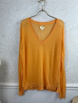 Maeve by Anthropologie Orange Oversized Linen V-Neck Sweater - Size - Medium thumbnail 10