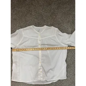 Free Assembly Women XL Cream White Seersucker Band Collar Button Down Blouse Top thumbnail 3